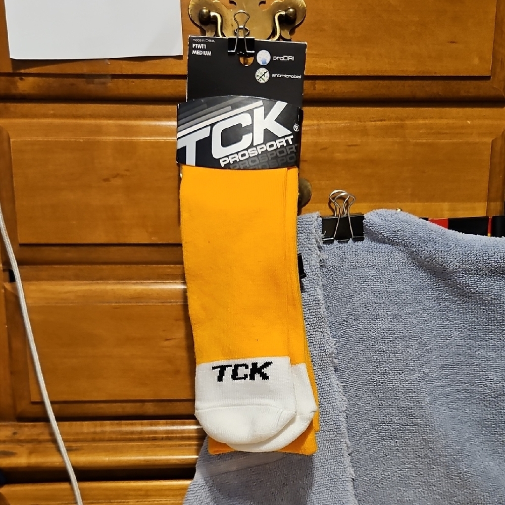 TC Bright Yellow Athletic Crew Socks with White Toe. Size-Medium